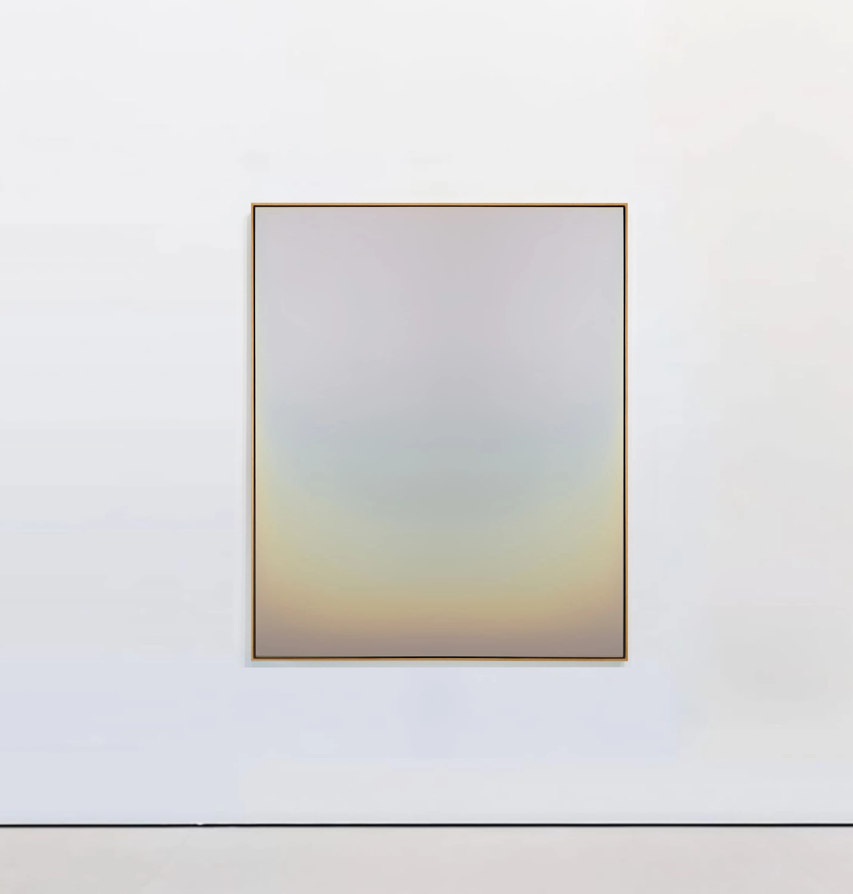 A pale, almost colorless painting in which faint gold and grey-blue gather into a soft glow near the lower edge.